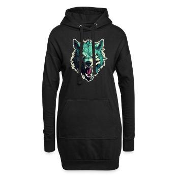 Wolf - Illustration - Hoodie-Kleid - Schwarz - Vorne