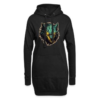 Wolf - Illustration - Hoodie-Kleid - Schwarz - Vorne