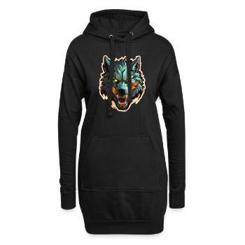 Wolf - Illustration - Hoodie-Kleid - Schwarz - Vorne