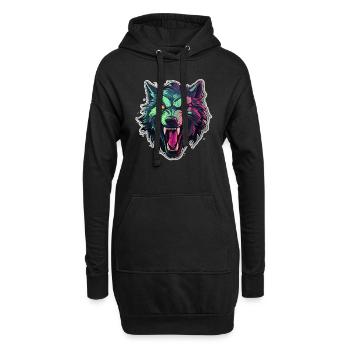 Wolf - Illustration - Hoodie-Kleid - Schwarz - Vorne