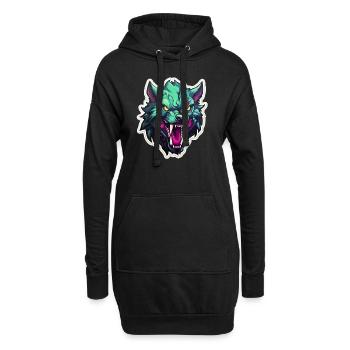 Wolf - Illustration - Hoodie-Kleid - Schwarz - Vorne