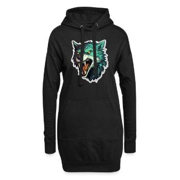 Wolf - Illustration - Hoodie-Kleid - Schwarz - Vorne