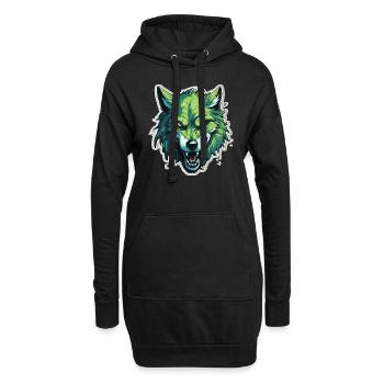 Wolf - Illustration - Hoodie-Kleid - Schwarz - Vorne