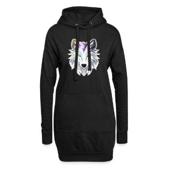 Wolf - Illustration - Hoodie-Kleid - Schwarz - Vorne