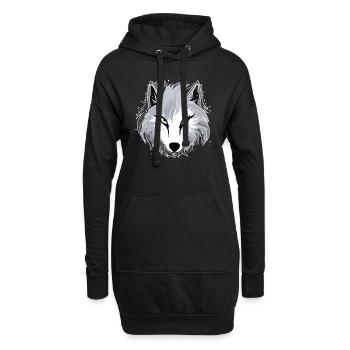 Wolf - Illustration - Hoodie-Kleid - Schwarz - Vorne