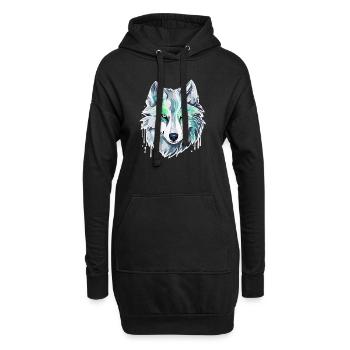 Wolf - Illustration - Hoodie-Kleid - Schwarz - Vorne