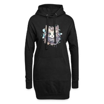 Katze - Illustration - Hoodie-Kleid - Schwarz - Vorne