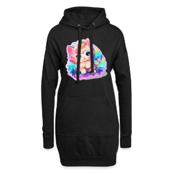 Chat - illustration - Sweat-shirt à capuche long Femme - noir - Devant