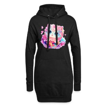 Katze - Illustration - Hoodie-Kleid - Schwarz - Vorne