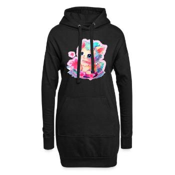 Katze - Illustration - Hoodie-Kleid - Schwarz - Vorne