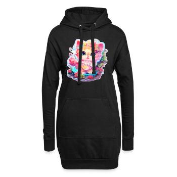 Katze - Illustration - Hoodie-Kleid - Schwarz - Vorne