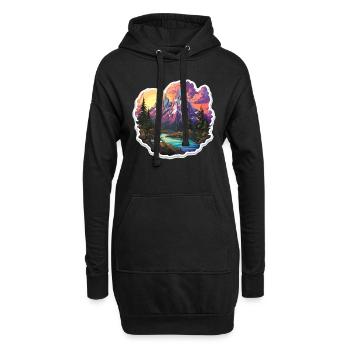 Landschaft - Illustration - Hoodie-Kleid - Schwarz - Vorne