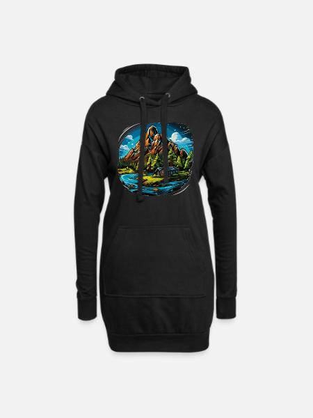 Landschaft - Illustration - Hoodie-Kleid - Schwarz
