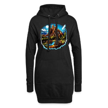 Landschaft - Illustration - Hoodie-Kleid - Schwarz - Vorne