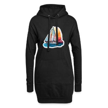 Segelboot - Illustration - Hoodie-Kleid - Schwarz - Vorne
