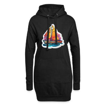 Segelboot - Illustration - Hoodie-Kleid - Schwarz - Vorne