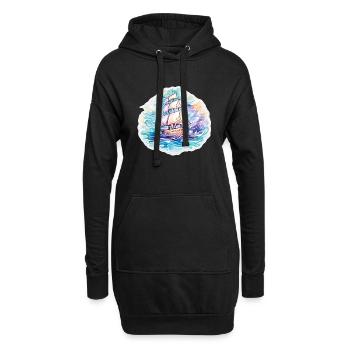 Segelboot - Illustration - Hoodie-Kleid - Schwarz - Vorne