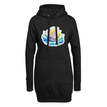 Segelboot - Illustration - Hoodie-Kleid - Schwarz - Vorne