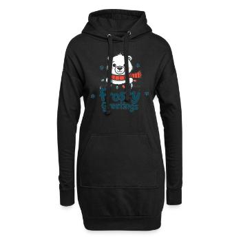 Frostige Grüße – Eisbär mit Lichterkette - Hoodie-Kleid - Schwarz - Vorne