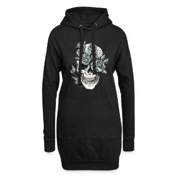 Totenkopf Schädel Skull mit Blumen Geschenkidee - Hoodie-Kleid - Schwarz - Vorne