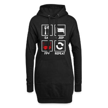Quadrocopter Spruch Eat Sleep FPV Repeat Drohne - Hoodie-Kleid - Schwarz - Vorne