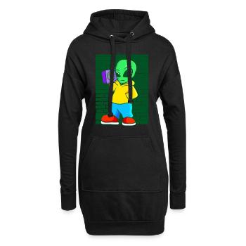 Alien Old School Hip Hop Kofferradio Street Art - Hoodie-Kleid - Schwarz - Vorne