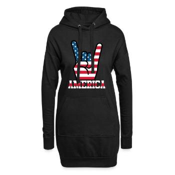 America USA Flagge Fahne Rocker Handzeichen - Hoodie-Kleid - Schwarz - Vorne