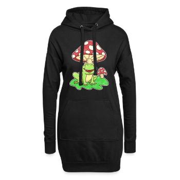 Frosch und Fliegenpilz Cottagecore Aesthetic - Hoodie-Kleid - Schwarz - Vorne