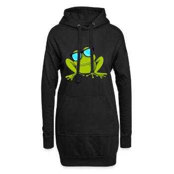 Lustiger Frosch mit Sonnenbrille Kinder Kröte - Hoodie-Kleid - Schwarz - Vorne