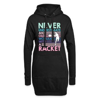 Alte Frau mit Tennisschläger Tennis Oma - Hoodie-Kleid - Schwarz - Vorne