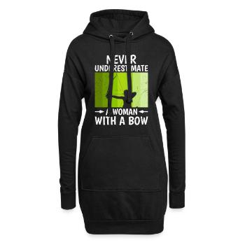 Unterschätze niemals eine Frau mit Bogen Damen - Hoodie-Kleid - Schwarz - Vorne