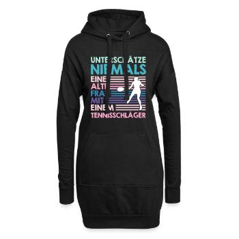 Alte Frau mit Tennisschläger Tennis Oma - Hoodie-Kleid - Schwarz - Vorne