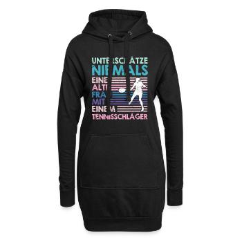 Alte Frau mit Tennisschläger Tennis Oma - Hoodie-Kleid - Schwarz - Vorne