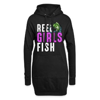 Reel Girls Fish Femelle Femme Basse Pêche Rétro - Sweat-shirt à capuche long Femme - noir - Devant