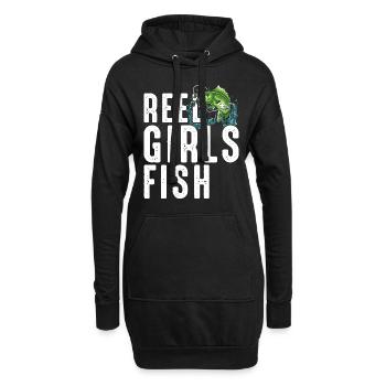 Reel Girls Fish Femelle Femme Basse Pêche Rétro - Sweat-shirt à capuche long Femme - noir - Devant