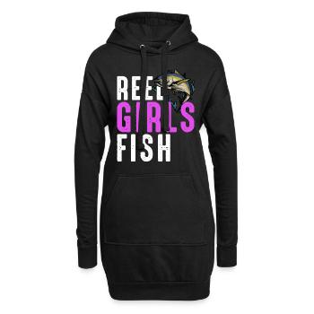 Reel Girls Fish Femelle Femmes Pêche au thon Rétro - Sweat-shirt à capuche long Femme - noir - Devant