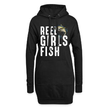 Reel Mädchen Fisch weiblich Frauen Thunfisch Angeln Retro - Hoodie-Kleid - Schwarz - Vorne