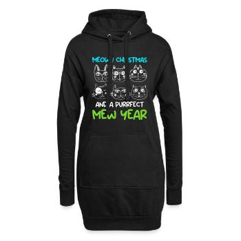 Miaou de Noël et un chat purrfect année - Sweat-shirt à capuche long Femme - noir - Devant