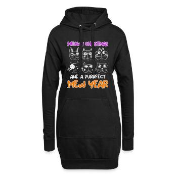 Miaou de Noël et un chat purrfect année - Sweat-shirt à capuche long Femme - noir - Devant