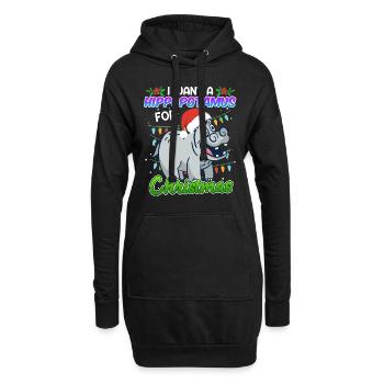 Je veux un hippotme pour Noël - Sweat-shirt à capuche long Femme - noir - Devant