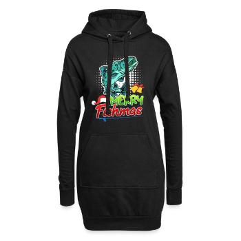 Angler Weihnachten Weihnachts - Hoodie-Kleid - Schwarz - Vorne