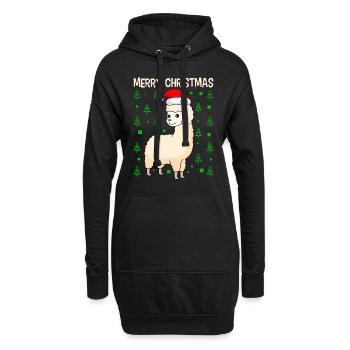 Lama Alpaga Joyeux Noël - Sweat-shirt à capuche long Femme - noir - Devant