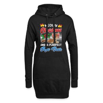 Miaou de Noël et une année purrfect - Sweat-shirt à capuche long Femme - noir - Devant