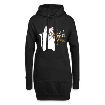 Musicien avec chat joue du trombone - Sweat-shirt à capuche long Femme - noir - Devant