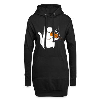 Musicien avec chat je joue du violon - Sweat-shirt à capuche long Femme - noir - Devant