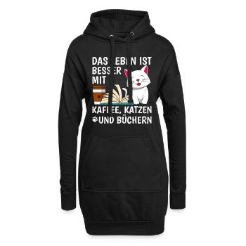 Life is better with Coffee Cats and Books - Hoodie-Kleid - Schwarz - Vorne