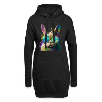 Hasengesicht Cooler Osterhase mit Brille - Hoodie-Kleid - Schwarz - Vorne