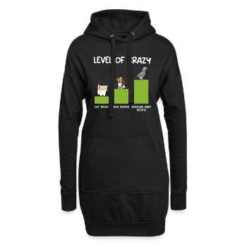 Grau Papagei Level of Crazy Vogelliebhaber - Hoodie-Kleid - Schwarz - Vorne