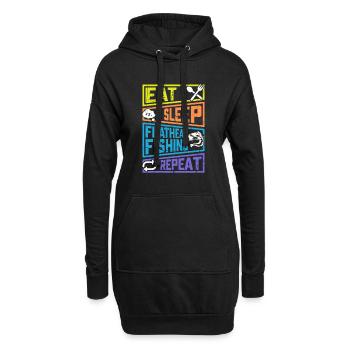 Nourriture Sommeil Pêche à tête plate Pêche répétée - Sweat-shirt à capuche long Femme - noir - Devant