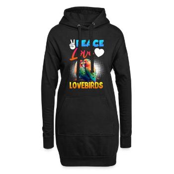 Frieden Liebe Liebesvögel Lovebird Papageien - Hoodie-Kleid - Schwarz - Vorne
